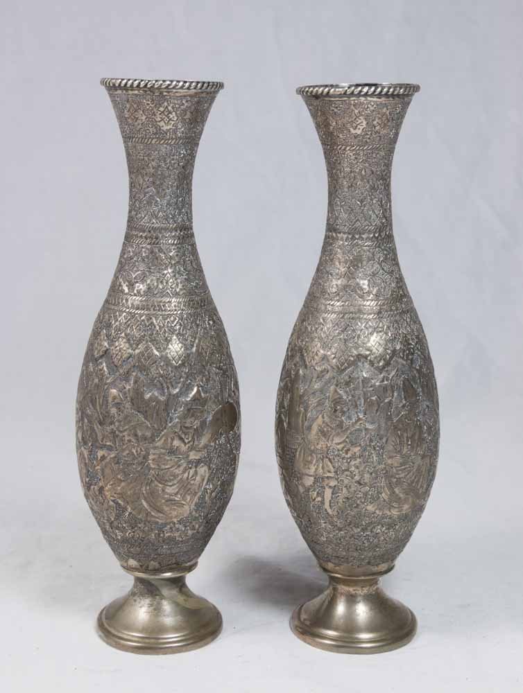 Pair Persian Silver Figural Vases (1 of 3)