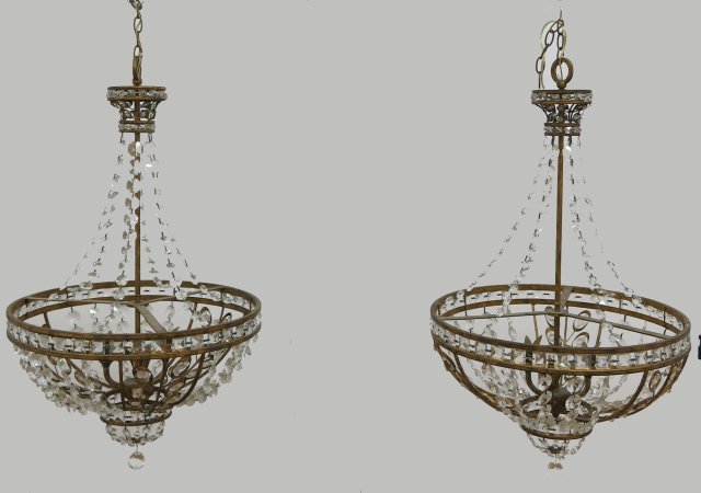 Pair Gilt Metal Basket Form Chandeliers (1 of 3)