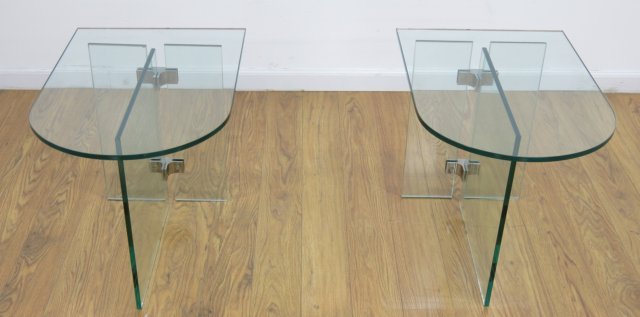 Pair Pace Style Chrome & Glass Side Tables (1 of 3)