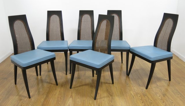 Harvey Probber, Set of Six Walnut Ply Chairs: Approx. 38" H x 19" W x 20" D.