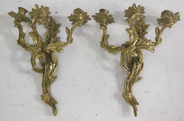 Pair Louis XV Style Gilt Bronze 3 Arm Sconces (1 of 3)