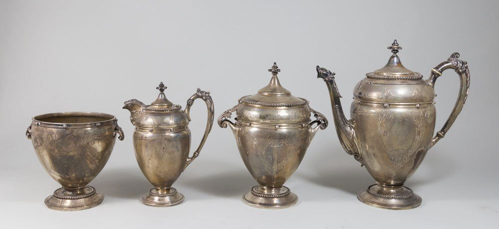4 Piece 19th Century Gorham Coin Silver Teaset (1 of 2)
