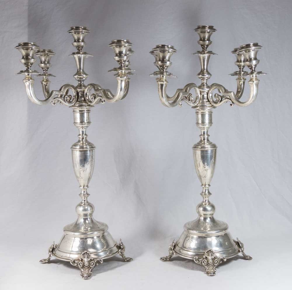 Pair Unusual  Austrian 19th C Silver Candelabras (1 of 5)