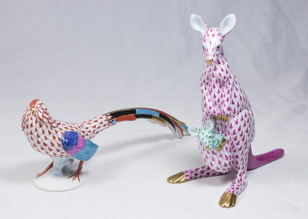 Herend Porcelain Fishnet Kangaroo & Pheasant (1 of 4)