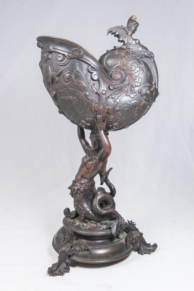 Bronze Mermaid & Shell French Nautillus Vase (1 of 6)