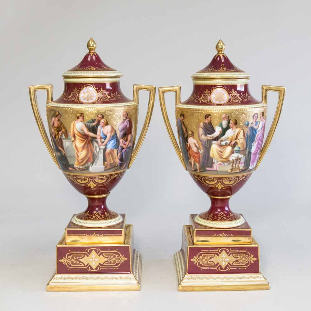 Pair Royal Vienna Porcelain Covered Urns (1 of 5)
