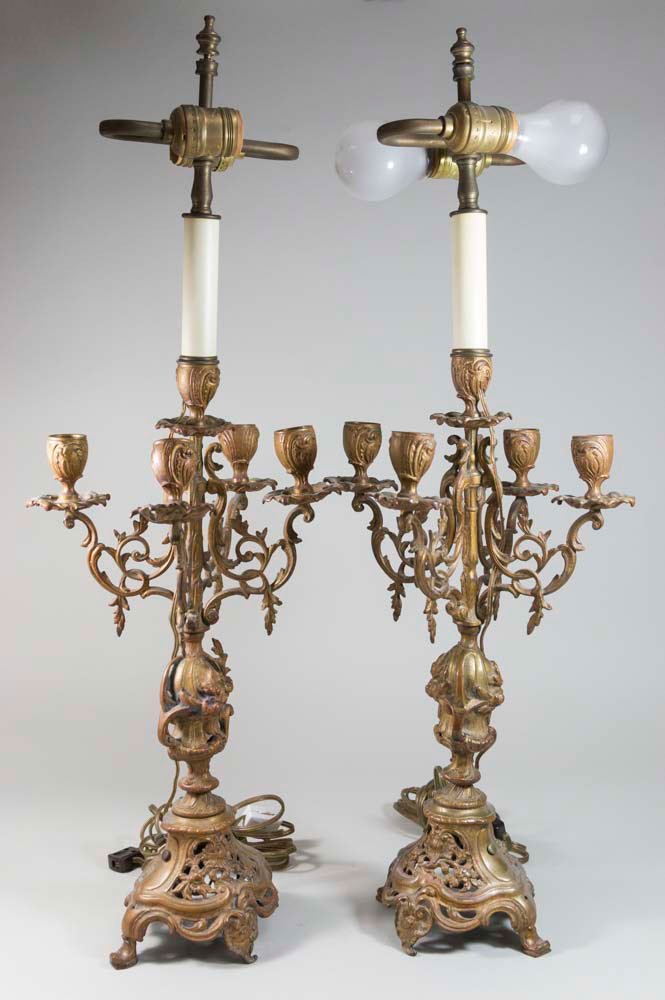 Pair Victorian Brass 5-Arm Candelabras (1 of 3)
