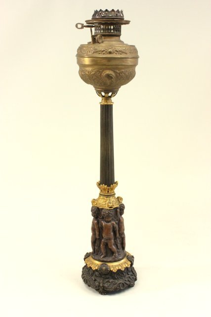19th Century Bronze Cherub Oil Lamp (1 of 5)