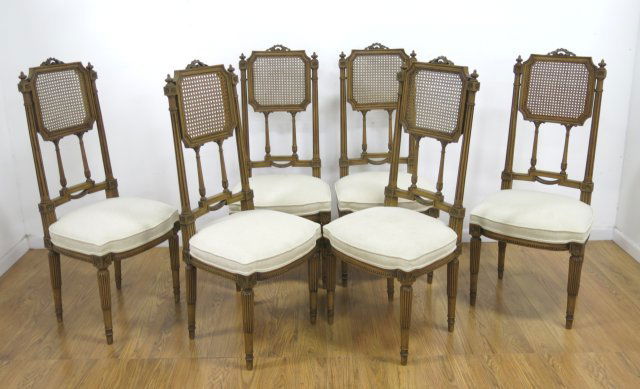Set of 6 Walnut & Cane Back Dining Room Chairs (1 of 4)