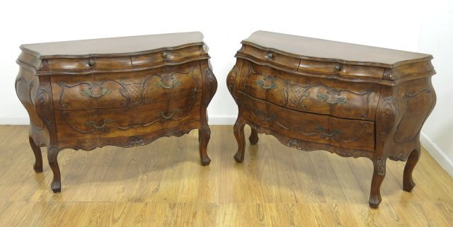Pair French Provincial Bombe Commodes (1 of 5)