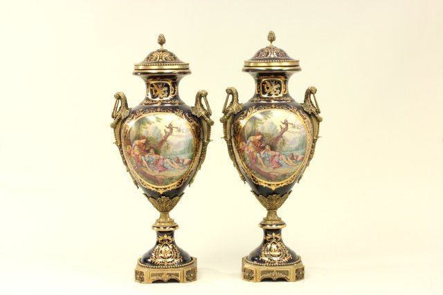 Pair Sèvres Style Covered Urns (1 of 10)
