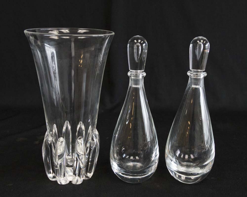 Steuben Crystal Vase & Pair Decanters (1 of 2)