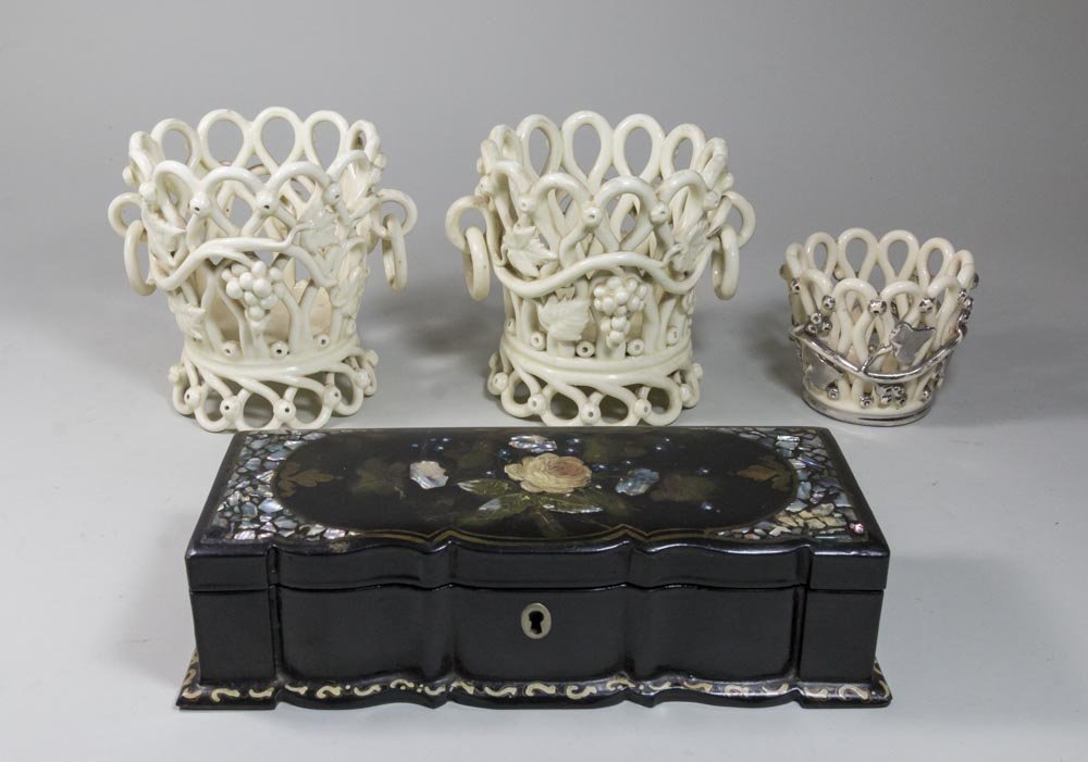 Mother of Pearl Glove Box & 3 Various Planters (1 of 7)