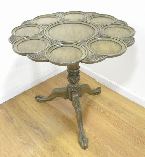 Pie Crust Table with Green Finish Tilt Top: Approx. 30" diameter, 44" H up, 29" H down.