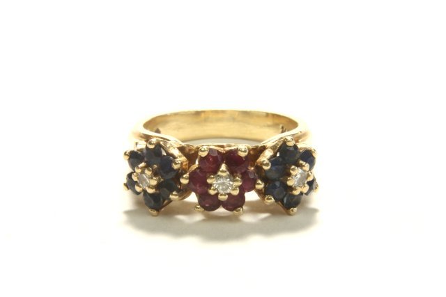 14K Yellow Gold, Diamond, & Multicolor Stones Ring (1 of 3)