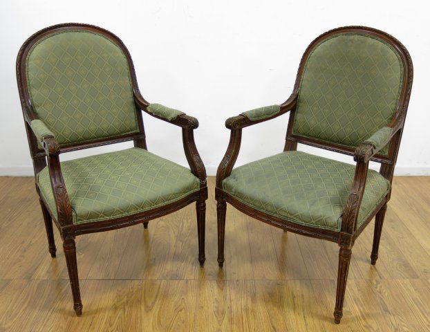 Pair Carved Walnut Armchairs (1 of 3)