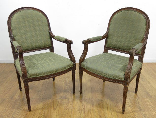 Pair Carved Walnut Armchairs (1 of 3)