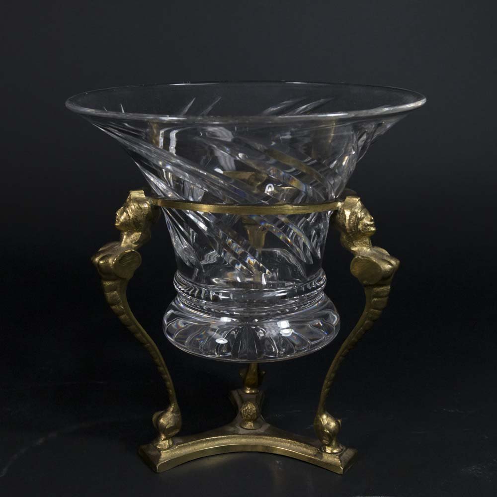 Cut Crystal Center Bowl in Figural Bronze Frame (1 of 3)