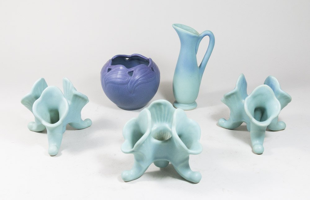 Van Briggle Triple Cornucopia, Blue Vase & Ewer (1 of 5)