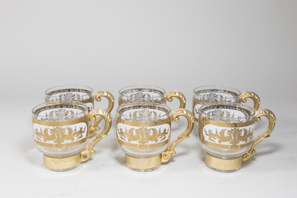6 Russian Glass Tea Cups with Gold Relief (1 of 3)