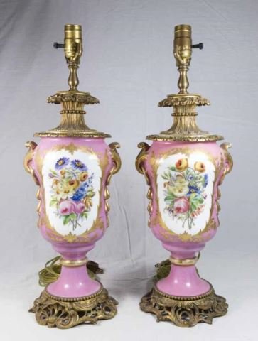 Pair Old Paris Porcelain Brass Mounted Lamps (1 of 1)