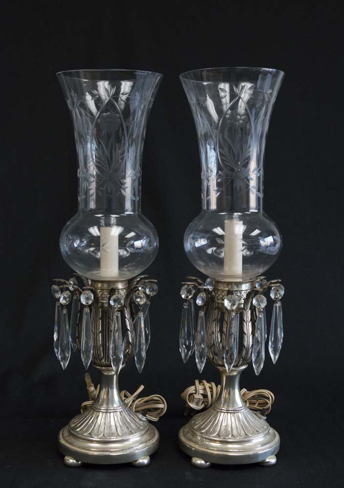 Pair Hurricane Lamps with Drop Crystals (1 of 4)
