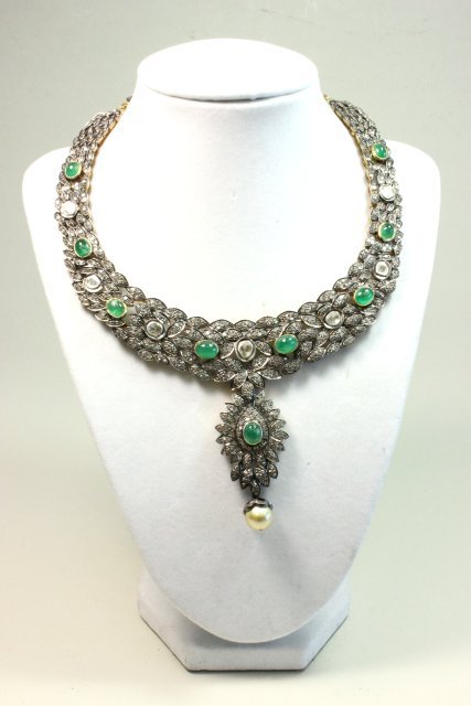Diamond & Emerald Cabochon Choker Style Necklace (1 of 4)