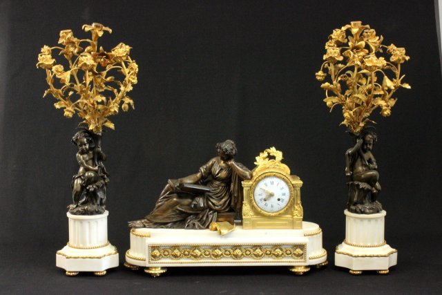 19th C. French Dore Bronze & Marble Clock Set (1 of 10)