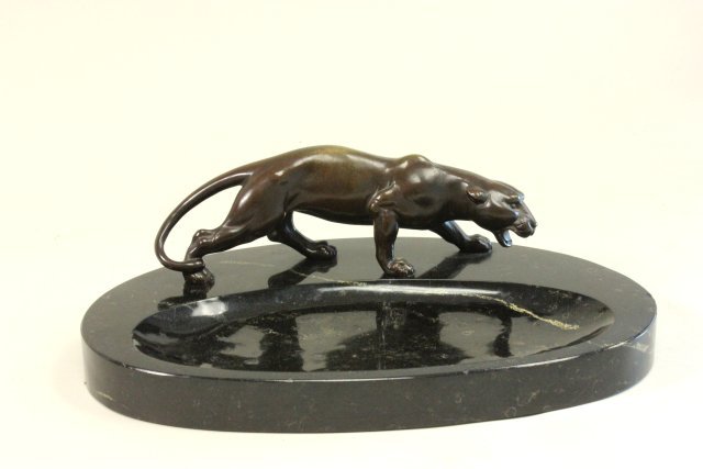Marble & Bronze Ashtray with Figural Puma (1 of 4)