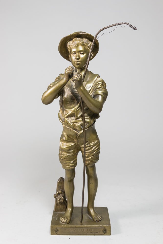 Bronze Sculpture of Fisher Boy, "Pecheur": Signed. After Adolphe Jean Lavergne, French (1863-1928). Approx. 11 1/2" H. ( 4216 )