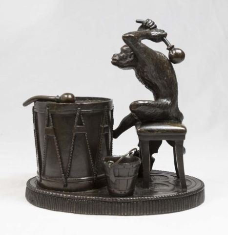 Bronze Sculpture of Monkey Beating Drum (1 of 3)