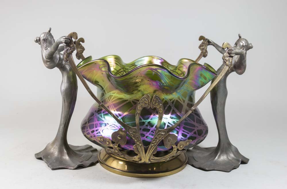 Loetz Bowl in Figural Art Nouveau Centerpiece (1 of 5)