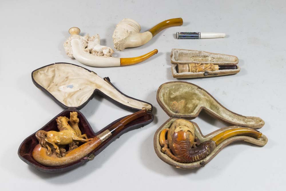 Group Lot of 6 Meerschaum Carved Pipes (1 of 6)