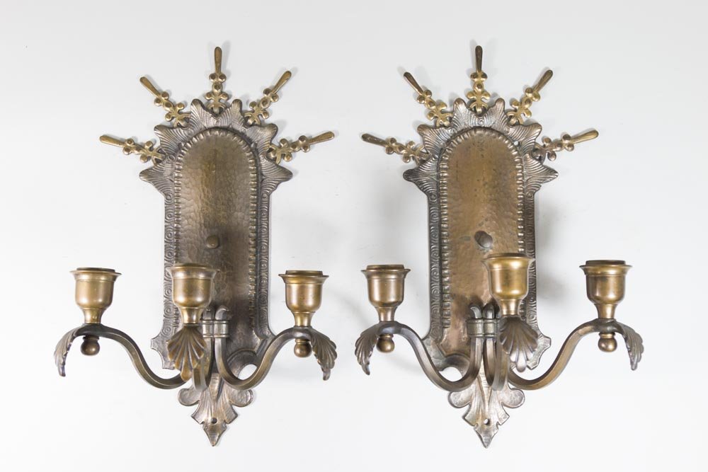 Pair Bronze 3-Arm Sconces (1 of 3)