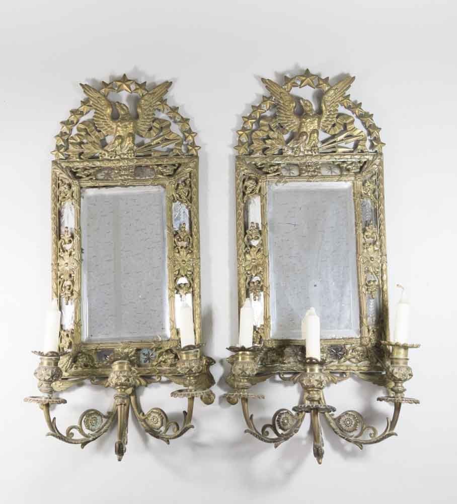 Pair Bronze 3-Light Sconces with Beveled Mirror (1 of 4)