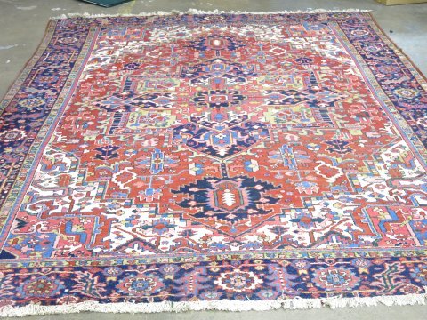 Antique Handmade Persian Heriz Rug with Red Field (1 of 5)