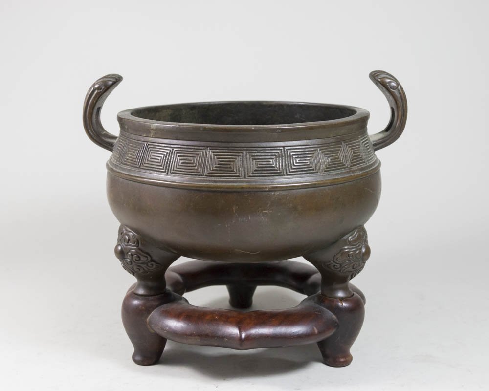 19th Century Bronze Censer on Wood Base (1 of 4)