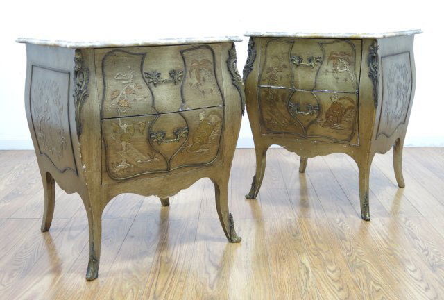Pair Chinoiserie Decorated Silvered Bedside Chests (1 of 5)