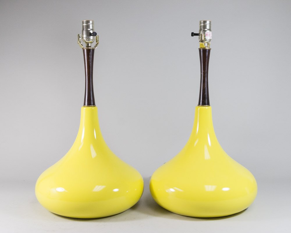 Pair 50s Yellow Ceramic Lamps (1 of 1)
