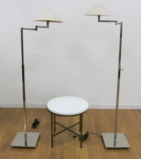 Pair Lowey Style Chrome Floor Lamps & Side Table (1 of 3)