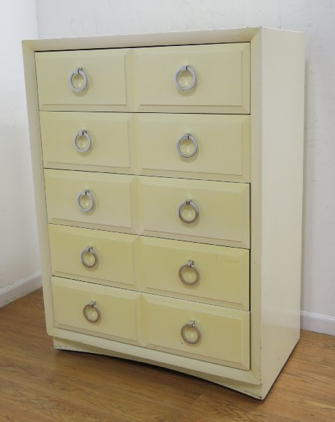 Robsjohn-Gibbings for Widdicomb Dresser: White lacquer. Approx. 49 3/4" H x 36" W x 20 1/4" D.