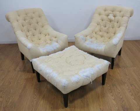 Pair Custom Modern Armchairs & Ottoman (1 of 4)