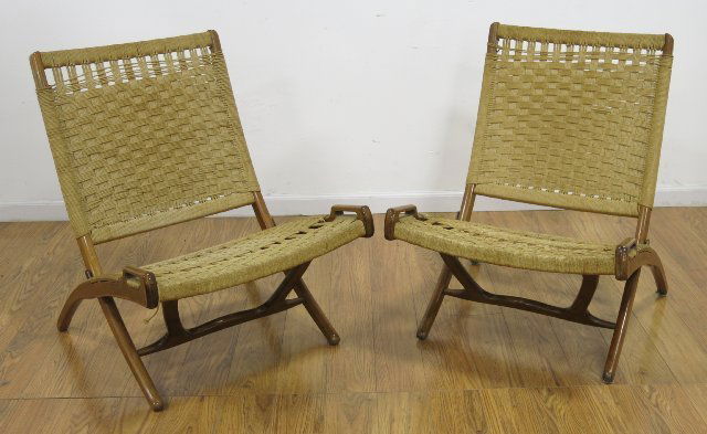 Pair Hans Wagner Style Oak Folding Chairs (1 of 3)