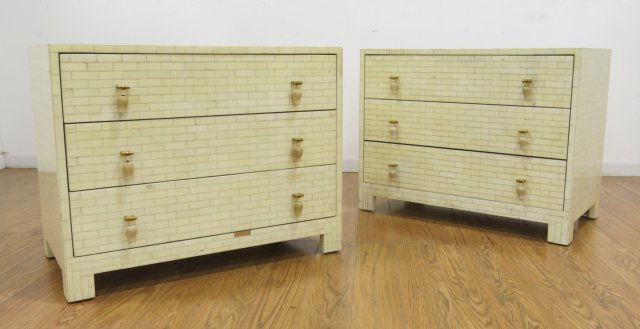 Pair Veneered 3-Drawer Chests (1 of 3)