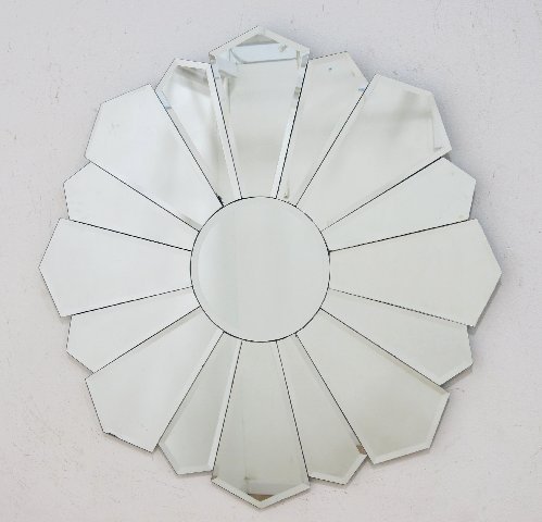 Bevelled Glass Sunburst Mirror: Approx. 40" diameter.