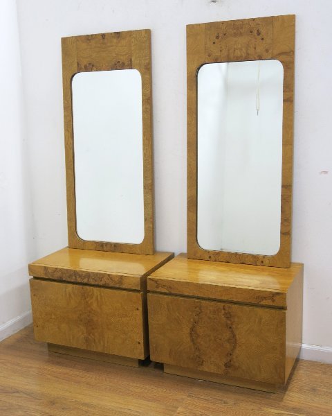 Pair of Lane Burl Ash Nightstands with Mirrors (1 of 4)