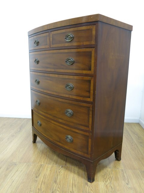Kittinger Banded Mahogany Bowfront Chest: Approx. 49 1/2" high, 36 1/4" wide, 21" deep. ( 4229 )