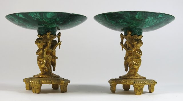 Pair Malachite & Bronze Figural Compotes (1 of 4)
