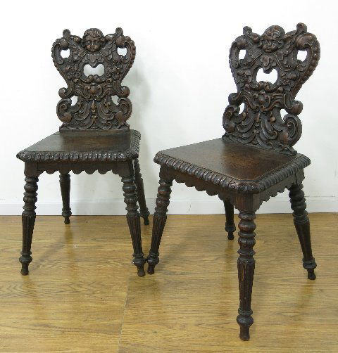 Pair 19th Century Carved Oak Side Chairs (1 of 3)