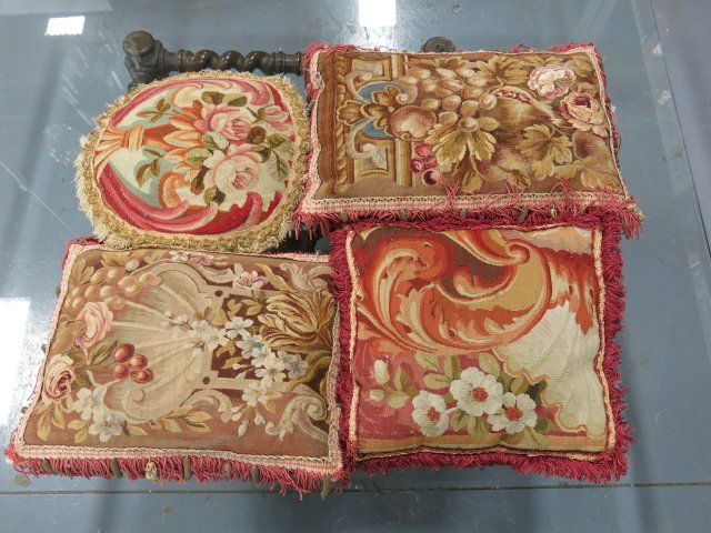 Set of 4 19th C Aubusson Pillows (1 of 2)